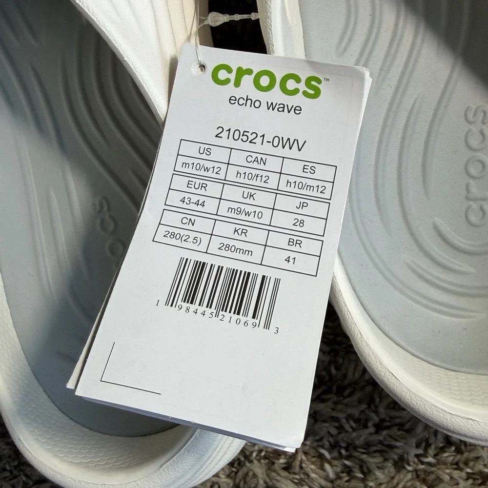 Crocs Echo Wave Mens Sz 10 Chalk White Slip On Clog Sandals Shoes Beach Fishing
